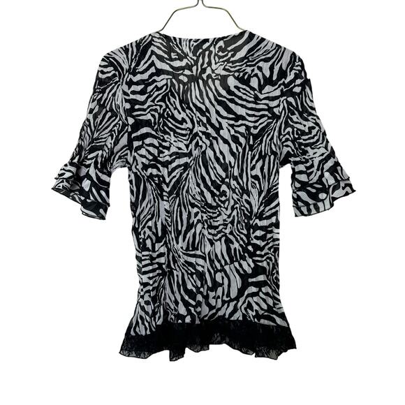 NY Collection Vintage 90s Y2K Zebra print black lace button front Blouse MEDIUM - Picture 7 of 7